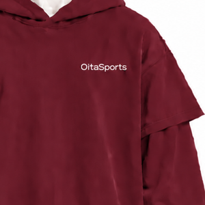 Sweat à capuche double couche bordeaux, coupe oversize, manches superposées, épaules tombantes, épais, style streetwear décontracté - Product Image 5