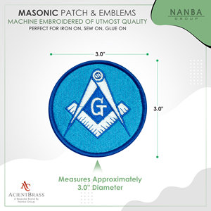 Square & Compass <b>Round</b> Embroidered Masonic Patch - Blue & White 3'' Diameter - Product Image 3