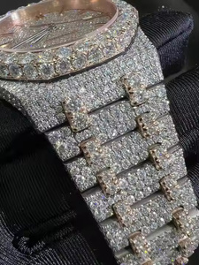 Montre de luxe en quartz pour homme, avec diamants Moissanite, en acier inoxydable, verre saphir, design épuré, cadeau idéal - Product Image 5