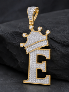 Pendentif Couronne Hip Hop Lettre E Personnalisée en Argent Sterling 925 Moissanite Sertie, Bijou Statement Streetwear pour Homme, Cadeau de Luxe - Product Image 2