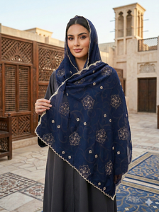 Vente en gros – Foulard en mousseline africaine 12 couleurs, broderie florale de luxe avec strass, châle ethnique musulman pour femme, longue écharpe pour usage quotidien - Product Image 4