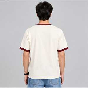 Men's for Short Sleeve T-Shirt <b>Red</b> Contrast Trim Front Regular Fit 100% Cotton Casual O-Neck Jersey <b>Top</b> Quick Dry Breathable - Product Image 3