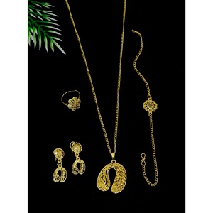 Ensemble de mariage de mariée plaqué or Dubaï d'inspiration indienne pour femmes cadeau fournitures de bijoux pour enfants filles ensemble complet léger en gros - Product Image 5