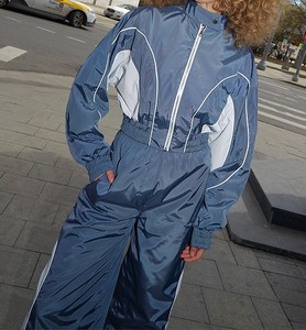 UNISEX Custom Patchwork Winter Hooded Jogging Suits 100% Nylon Zipup <b>Track</b> <b>Jacket</b> & Pants Windbreaker Set - Product Image 4