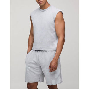 Ensemble de shorts en coton éponge de haute qualité pour hommes, sur mesure, 2 pièces, t-shirt sans manches et short de survêtement, style streetwear, idéal pour l'été - Product Image 1