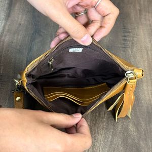 Best Selling Tan & White Cowhide Leather Wristlet Clutch <b>Wallet</b> for Women Western Boho Zipper Pouch Handmade Cowhide Hand Purse - Product Image 6