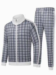 Men s Gray Plaid Tracksuit Full Length Casual Wear With Side Pockets Zipper Closure Breathable Regular Fit Autumn Style Men s - Product Image 6