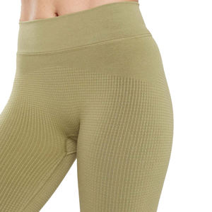 Olive Green Solid High Elastic Waist Full Length Ribbed Seamless Spandex/Nylon Yoga Pants Women Quick Dry Breathable Fitness - Product Image 2