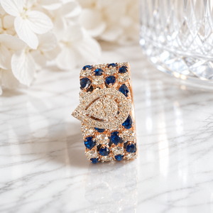 Wholesale 14K <b>Gold</b> Blue Stone <b>Ring</b> with Diamond Look CZ Setting Fine Jewelry for B2B Women Buyers - Product Image 1