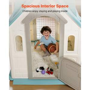 Casa de Juegos 5 en 1 para Exteriores, Puerta Práctica, Tobogán para Niños Pequeños, Juego de Imitación, Aro de Baloncesto, Lanzamiento de Anillos, Bordes Lisos, Plástico de Polipropileno para - Product Image 5