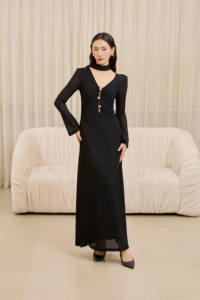 Vietnam KD75 Maxi Stretch butterfly-pattern lace DARK DAHILA - Lace Floral Knit Dress with Button-Front and Butterfly Dress - Product Image 6