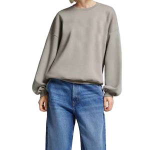 Sudadera Oversize de Cuello Redondo para Mujer, Color Sólido, Hombros Caídos, Manga Larga, 100% Algodón, Transpirable, Estilo Tejido Otoñal - Product Image 4