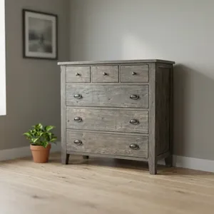 Commode rustique en bois gris à 6 tiroirs avec finition naturelle, meuble de rangement pour salon, chambre à coucher, meubles de maison - Product Image 3