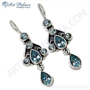 Pendientes de Plata con Topacio Azul de Diseño Indio de Art Palace para Fiestas - Product Image 1