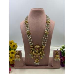 Indian Ethnic Jiya Pachi Kundan Lakshmi Long <b>Gold</b> Plated Bridal Necklace <b>Set</b> - Product Image 4