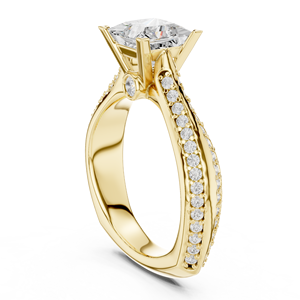 Bague de Mariage Solitaire Double Rangée Pavée en Or 14K 18K avec Diamant de Laboratoire Taille Princesse 2.70Ct DEF VVS Certifié IGI, Tige Euro - Product Image 4