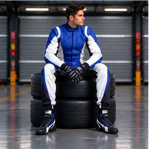 Traje de Carreras Azul y Blanco de Manga Larga para Hombre, Impermeable, de Secado Rápido, Poliéster/Nailon, para Todas las Estaciones, con Logotipo Personalizado, Ropa para Motociclismo y Automovilismo - Product Image 6