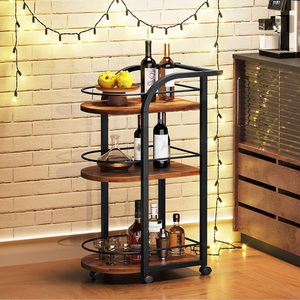 3-Tier Bar <b>Cart</b> Home Bar Serving <b>Cart</b> with Fence and Wheels for Dining Room, Living Room, Garden, Party Black Metal Bar <b>Trolley</b> - Product Image 6