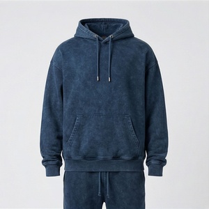 Conjunto de Sudadera con Capucha y Pantalones Deportivos de Algodón Grueso de 500GSM, Estilo Vintage, para Hombre, con Hombros Caídos y Lavado Ácido - Product Image 1