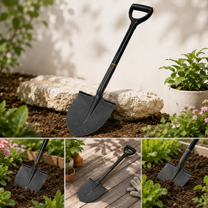 Pala de boca redonda con hoja de acero al carbono y mango de plástico en forma de D para excavar, jardinería, aflojar la tierra, plantar y trabajos al aire libre - Product Image 4