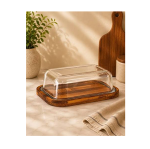 Plateau à beurre en bois, plat à beurre en bois et couteau, plateau de service en bois pour fromage, fait main, poli, design minimaliste, plat en bois massif - Product Image 3