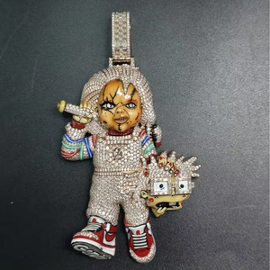 Colgante de Muñeco Chucky de Plata con Moissanita, Joyería de Lujo con Personaje de Terror, Estilo Hip Hop - Product Image 1