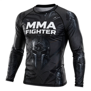 Camiseta de compresión de manga larga para luchador de MMA de marca privada, camiseta deportiva de manga larga con estampado de secado rápido para hombre - Product Image 1