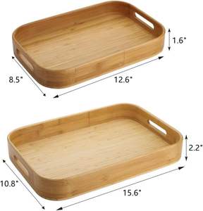 Ensemble de 2 plateaux de service en bambou TIMELESS CRAFT, plateau à petit déjeuner en bois massif avec poignées, grand plateau à nourriture, plateau à dîner, plateau à thé, fait à la main, passe au lave-vaisselle - Product Image 1