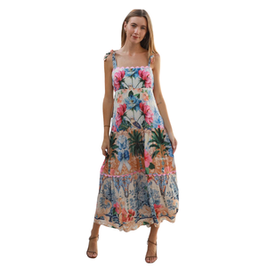 Vestido largo con estampado floral para mujer, vestido de verano con cuello cuadrado y manga corta - Product Image 1