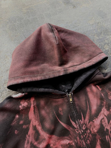 Sudadera con capucha y cremallera para hombre, con estampado gráfico personalizado, de algodón y felpa, estilo urbano, con efecto desgastado y lavado, tipo canguro. - Product Image 6