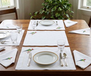 Ensemble de nappes et de serviettes de table en coton blanc fin de luxe avec broderie personnalisée Quang Thanh, motif de perroquet adorable, pour la maison et les restaurants - Product Image 4