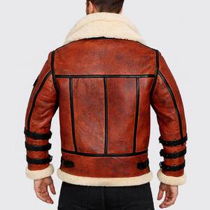 Men's Double Collar B-3 Shearling Red Leather Aviator <b>Jacket</b> - <b>Jacket</b> Red Leather - Product Image 4