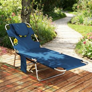 Sedia a Sdraio Blu Scuro per Esterni, Sedia da Spiaggia per Prendere il Sole - Product Image 1