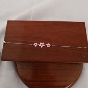 925 Sterling Silver Pink Enamel Flower Charm Bracelet Rhodium Finish Adjustable Chain Women's Wedding <b>Gift</b> - Product Image 4