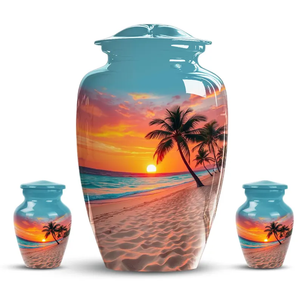 Blue Sunset Palm Tree Metal Cremation Urn Adult Ashes Memorial Urn Decorative Keepsake <b>Vase</b> Custom Design - Product Image 4