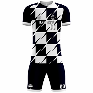 ชุดฟุตบอลแบบกำหนดเอง เสื้อและกางเกงขาสั้น ชุดทีมพร้อมชื่อทีม สำหรับฤดูร้อน แขนสั้น ระบายอากาศได้ดี ผลิตจากโพลีเอสเตอร์ รับผลิตตามแบบ (OEM) สำหรับชุดทีม - Product Image 2
