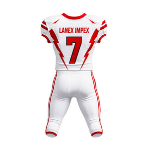 Nuevo Diseño de Uniforme de Fútbol Americano para Hombre, Conjunto de Jersey y Pantalones con Estampado por Sublimación en Blanco y Rojo, Número 7, Poliéster Transpirable - Product Image 2