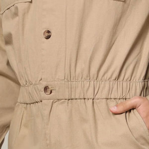 Custom Logo Printed Men <b>Beige</b> Long Sleeve Coverall <b>Jumpsuit</b> With Chest Pockets And Elastic Waistband - Product Image 4