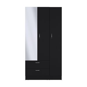 Armadio nero Riverside con 3 porte a specchio frontale 2 cassetti 4 ripiani e stelo elegante Design guardaroba - Product Image 4
