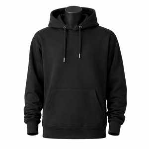 Sweat à capuche noir vierge personnalisé en coton et polyester épais, respirant, pour hommes, OEM ODM - Product Image 1