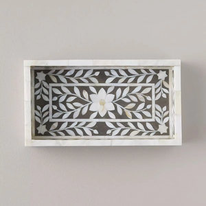 Plateau décoratif de luxe en os incrusté fait main indien, nouveau design, écologique, pour usage domestique, directement de l'usine - Product Image 1