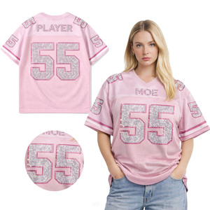 Maillot de football américain tendance Y2K pour femme, en maille tricotée, col en V, avec numéro en strass, débardeur à manches courtes, coupe ample, style streetwear - Product Image 1