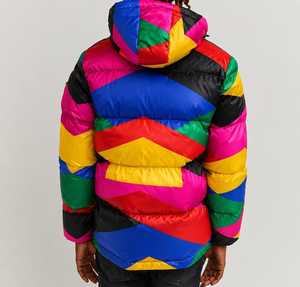 Men's Color Blocking Plaid Pattern Patchwork <b>Fleece</b> Puffer <b>Jacket</b> Hooded Zipper Front Windproof Casual Winter Outerwear <b>Thick</b> - Product Image 3
