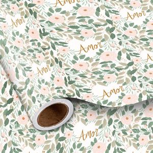 Rotolo di Carta da Regalo con Motivo Floreale e Scritta 'Amor' per la Festa della Mamma, Matrimoni o San Valentino - Product Image 3