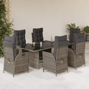 Conjunto de Comedor de Jardín de 7 Piezas con Reposabrazos Ajustables, Ratán Sintético Gris, con Asientos Cómodos para Comer al Aire Libre - Product Image 1