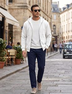 Sweat-shirt à capuche unisexe blanc avec fermeture éclair, en molleton, coupe classique, couleur unie, style hip-hop, pour l'hiver, 100% coton, avec poche - Product Image 5