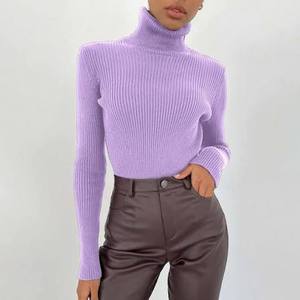 Camiseta Casual de Cuello Alto para Mujer, Lavanda, Manga Larga, Tejido de Punto de Algodón y Elastano, Transpirable, de Secado Rápido, Antiarrugas, Corte Regular - Product Image 1
