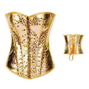Best Golden Plus Size Breathable Eco-Friendly Anti-Bacterial Women's Two-Tone Brocade Steel Boned Overbust Corset Shapers Sports - Product Image 2