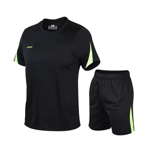 Men's Black Soccer Jersey Set Short Sleeve High Neck Moisture Wicking Polyester Plus Size Front <b>Athletic</b> Wear for Adults All - Product Image 2