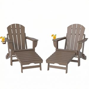 Set di 2 Sedie Pieghevoli Adirondack in HDPE per Braciere con Poggiapiedi Retrattile e Portabicchieri Marrone - Product Image 1